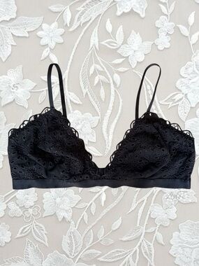 J. Crew Black Eyelet Lace Bralette Size L